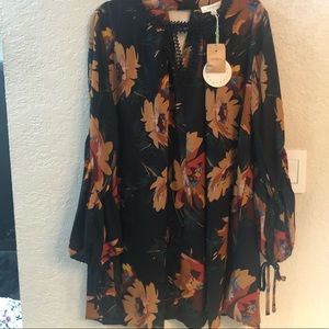 Long Sleeve Black Floral Dress
